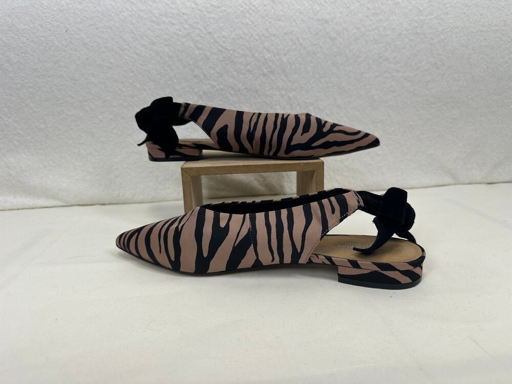 Shoe the Bear Karine Slingback Zebra Flat Bow Detailing SZ 9 Anthropologie NWOT
